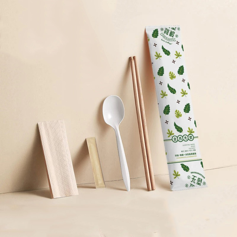 Baguettes en bambou écologiques de couverts jetables pour l'emballage de couverts de Logo d'impression de Restaurant ensemble de Film de papier dégradable