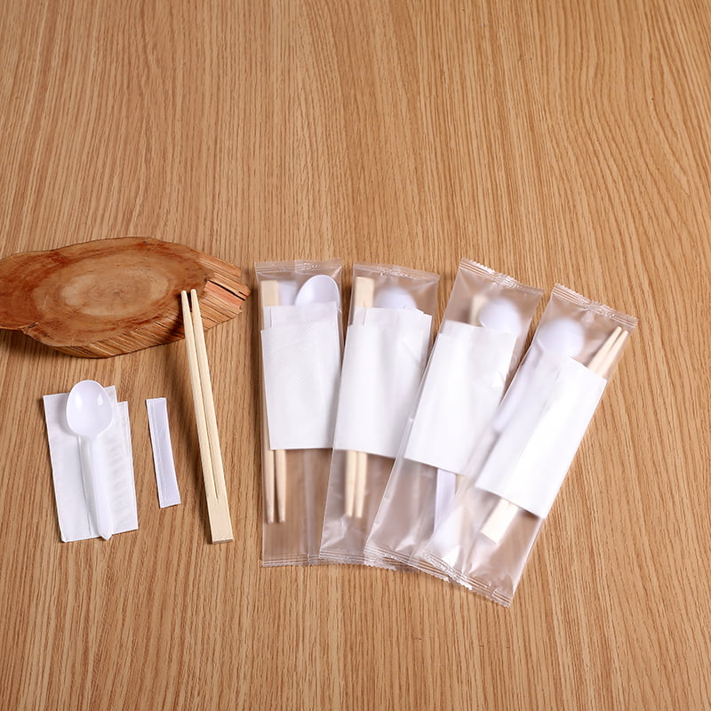 Ensemble de baguettes en bambou avec cuillère blanche et ensemble de films composites givrés de serviettes