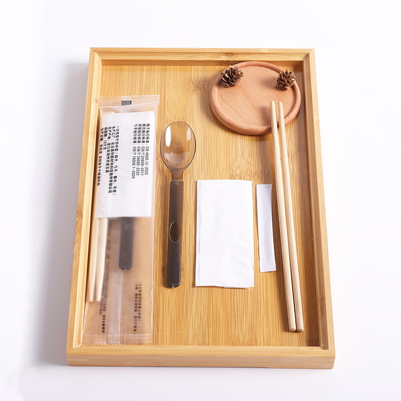 Sac de repas jetable avec baguettes familiales, cuillère et serviette de Table, ensemble de films composites givrés