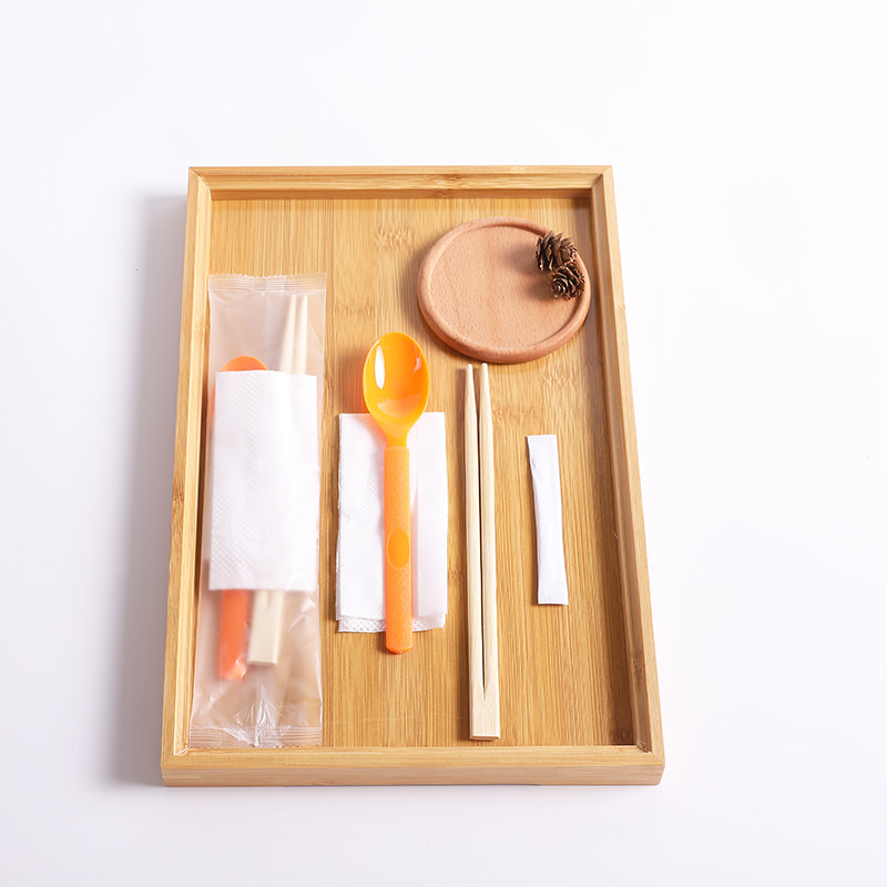 Ensemble de baguettes en bambou jetables, avec cuillère Orange et serviette en papier, ensemble de films composites givrés